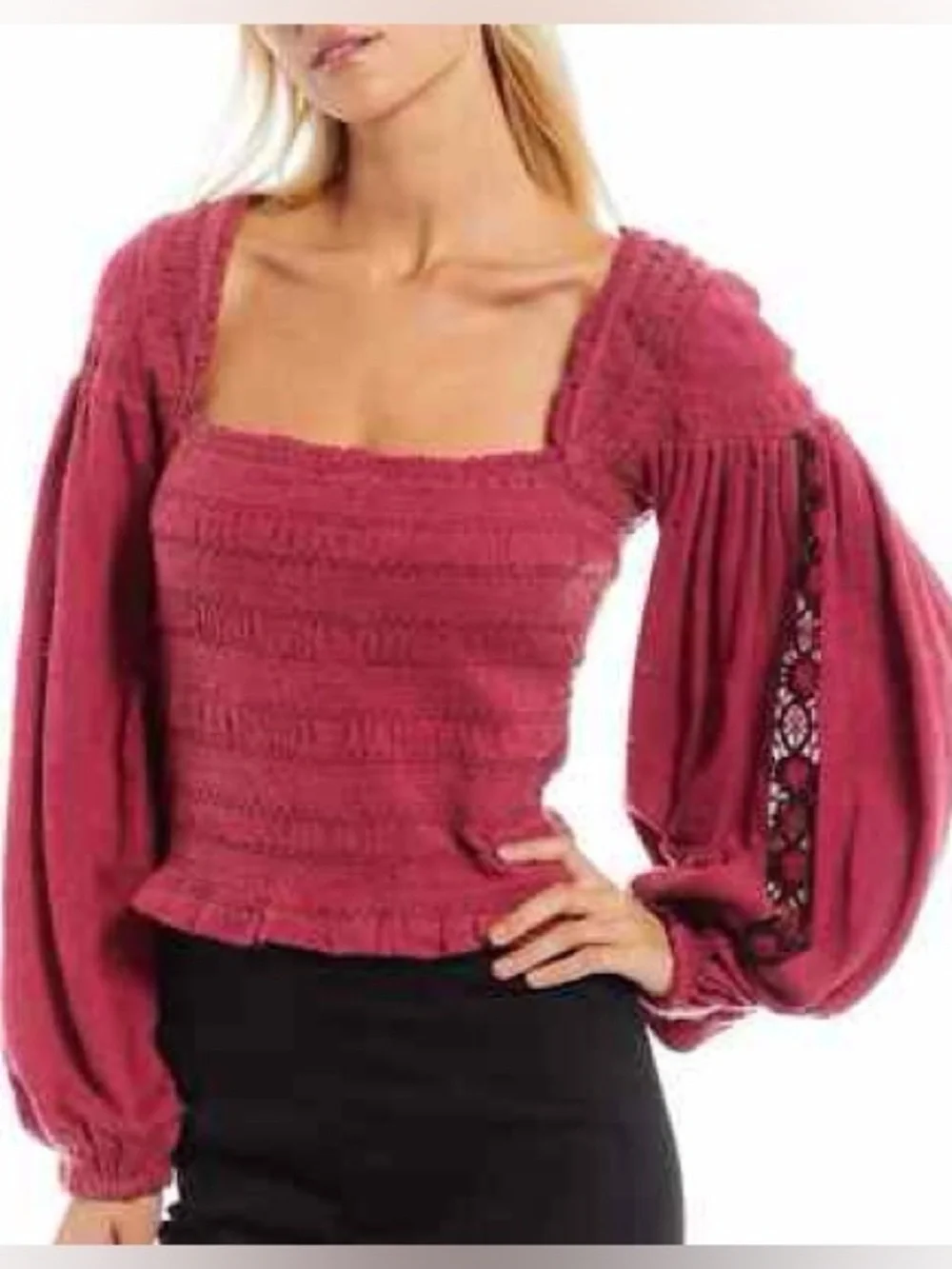 Free People Maggie Embroidered Smocked Square-Neck top. Size medium